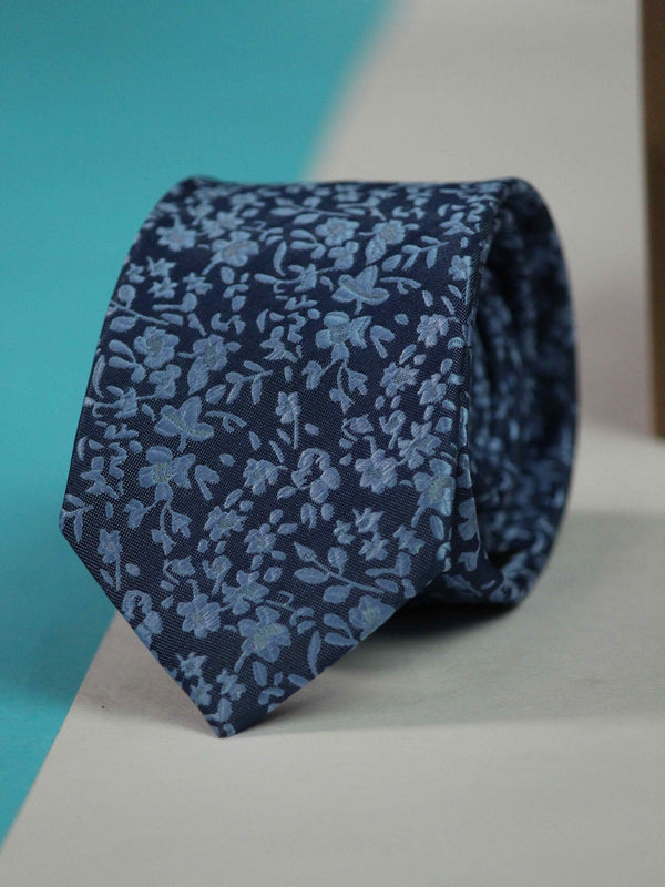 Blue Floral Skinny Necktie - TOSSIDO