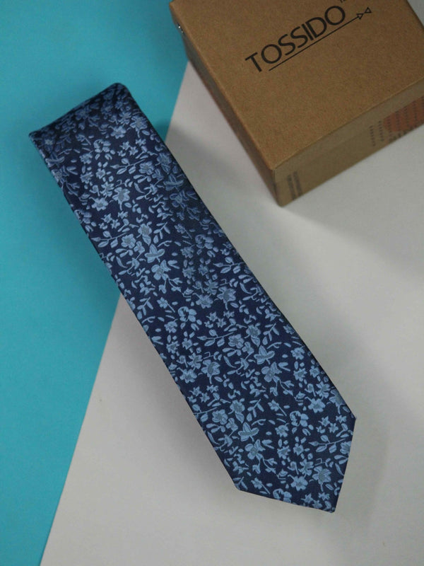 Blue Floral Skinny Necktie - TOSSIDO