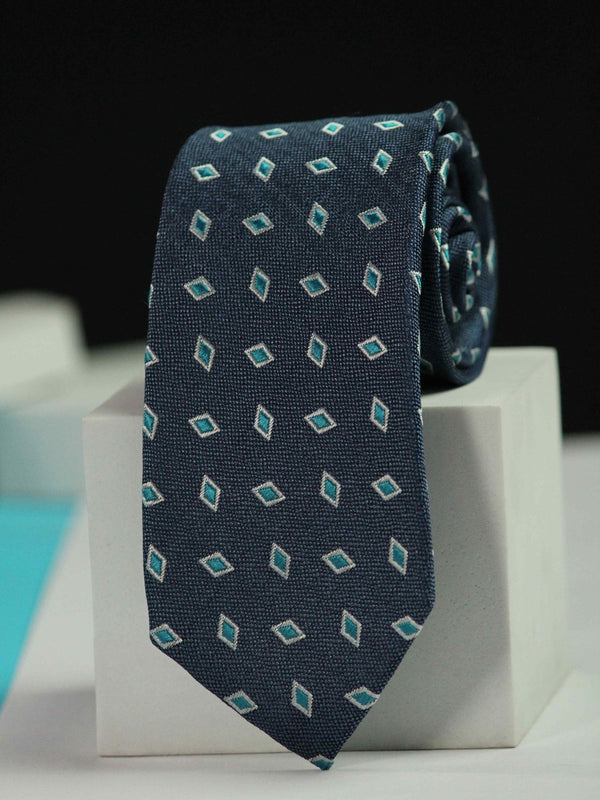Blue Geometric Handmade Silk Necktie - TOSSIDO
