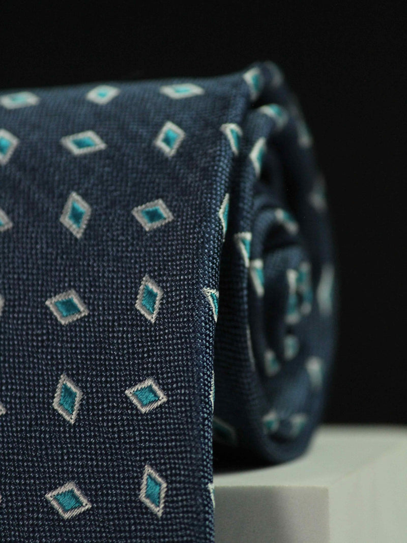 Blue Geometric Handmade Silk Necktie - TOSSIDO