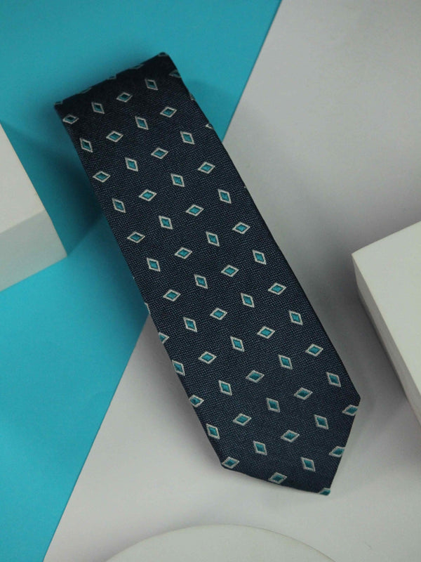 Blue Geometric Handmade Silk Necktie - TOSSIDO