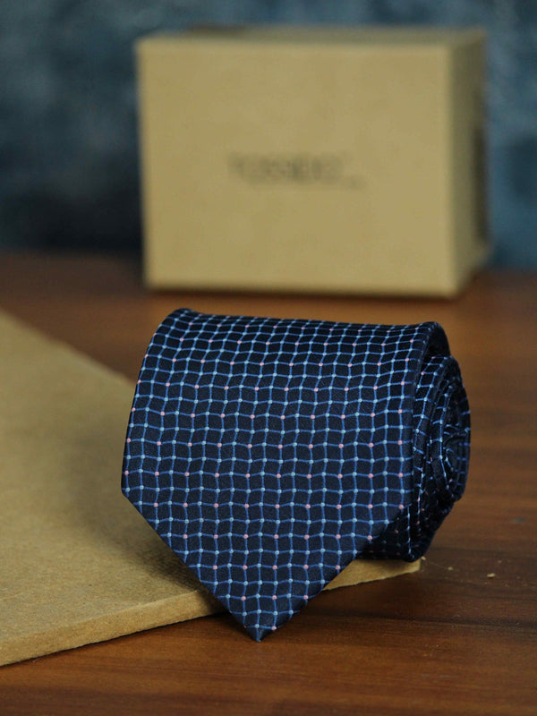 Blue Geometric Woven Necktie - TOSSIDO