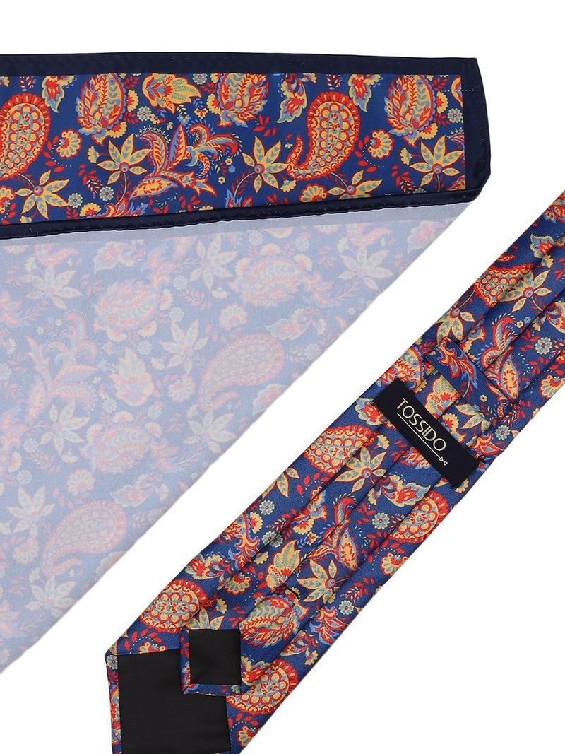 Blue Paisley Printed Necktie & Pocket Square Giftset - TOSSIDO