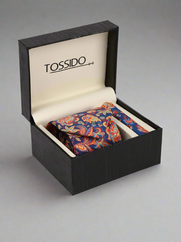 Blue Paisley Printed Necktie & Pocket Square Giftset - TOSSIDO