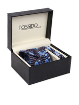 Blue Printed Necktie & Pocket Square Set - TOSSIDO