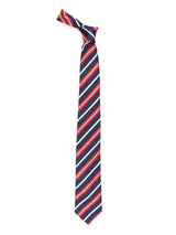Blue stripe necktie in woven microfiber, knot detail