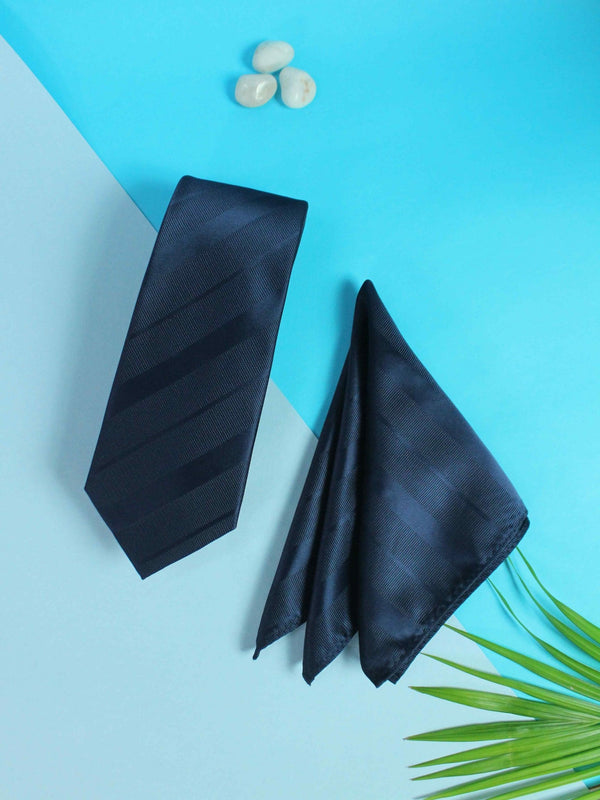 Blue Striped Necktie & Pocket Square Giftset - TOSSIDO