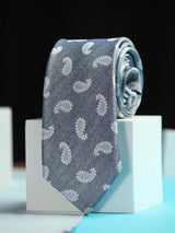 Blueish Grey Paisley Handmade Silk Necktie - TOSSIDO