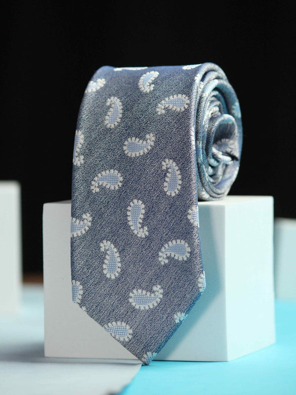 Blueish Grey Paisley Handmade Silk Necktie - TOSSIDO