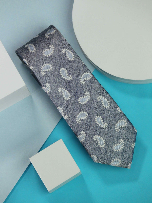 Blueish Grey Paisley Handmade Silk Necktie - TOSSIDO