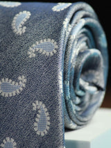 Blueish Grey Paisley Handmade Silk Necktie - TOSSIDO