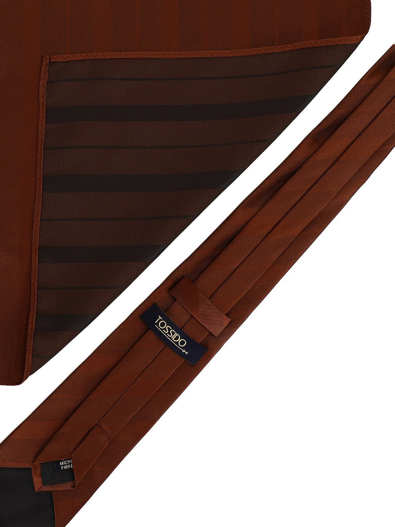 Brown Striped Necktie & Pocket Square Giftset - TOSSIDO