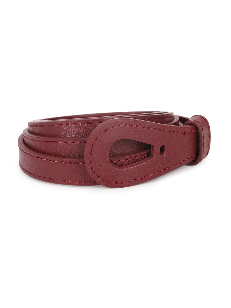 Burgundy Slim Vegan Leather Women's Belt - TOSSIDO