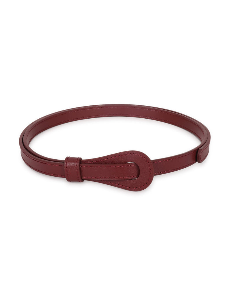 Burgundy Slim Vegan Leather Women's Belt - TOSSIDO