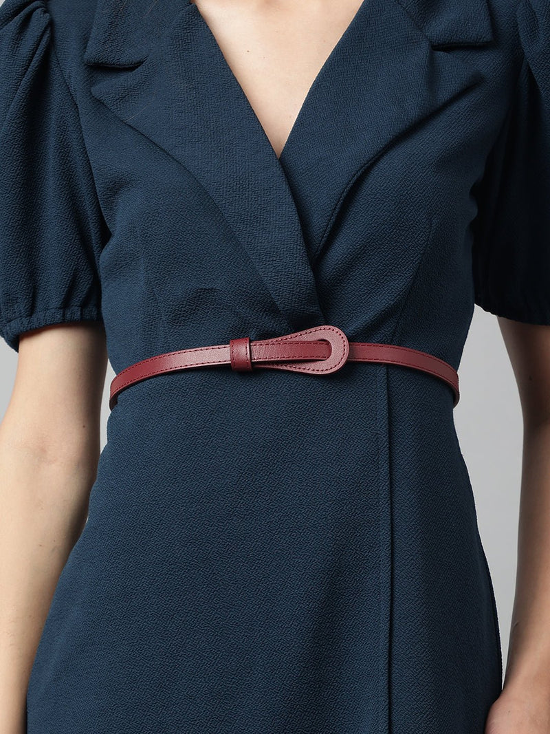 Burgundy Slim Vegan Leather Women's Belt - TOSSIDO