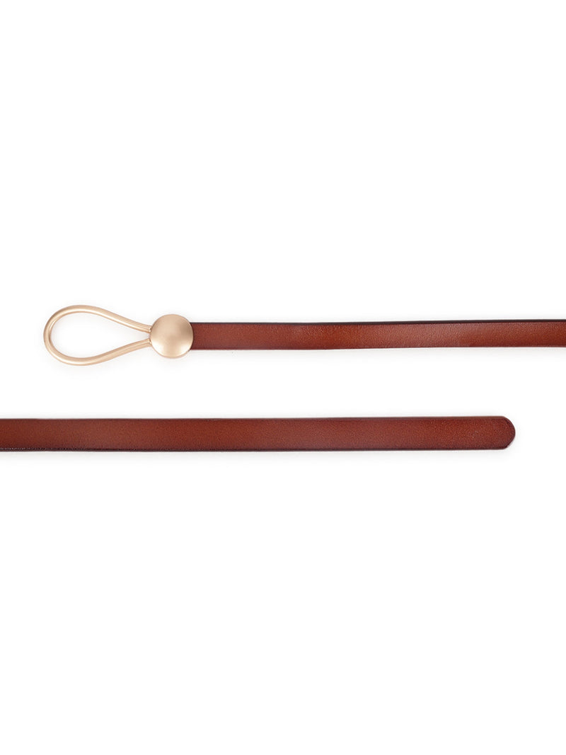 Caramel Brown Slim Vegan Leather Women's Belt - TOSSIDO