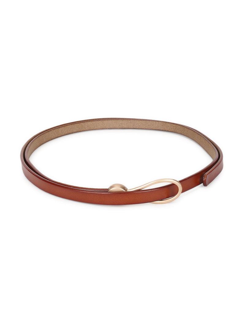 Caramel Brown Slim Vegan Leather Women's Belt - TOSSIDO