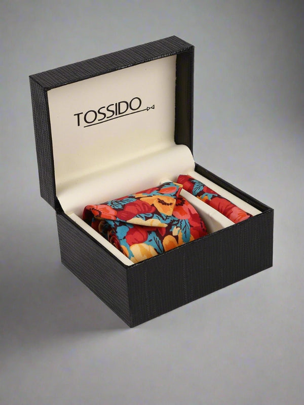 Floral Printed Necktie & Pocket Square Giftset - TOSSIDO