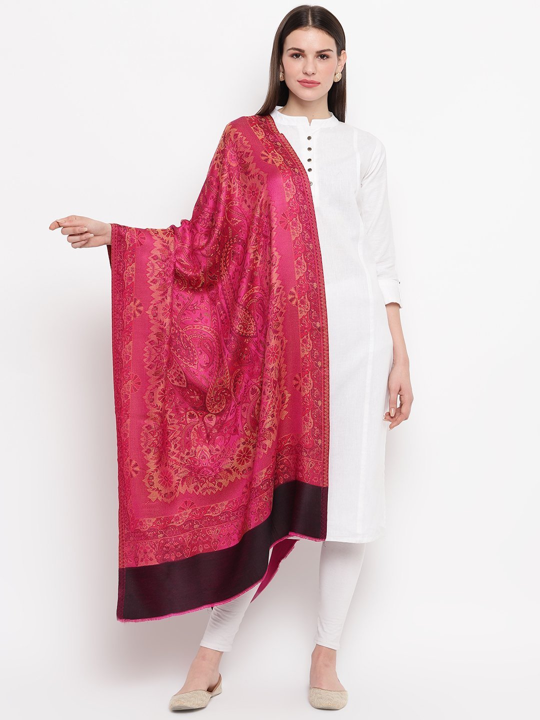 Kashmiri fully woven hot Pink Modal Silk Stole