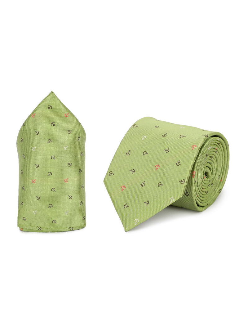 Green Anchor Necktie & Pocket Square Giftset - TOSSIDO