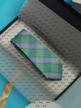 Green & Blue Check Handmade Silk Necktie - TOSSIDO