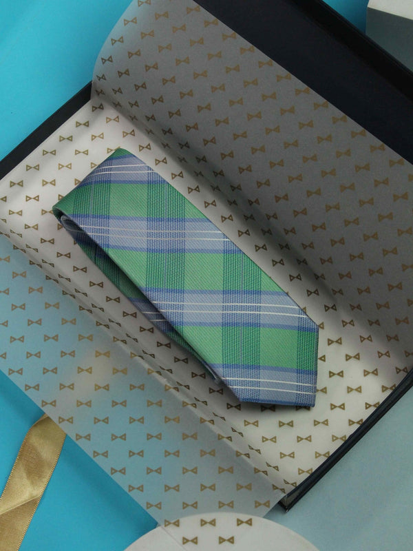 Green & Blue Check Handmade Silk Necktie - TOSSIDO