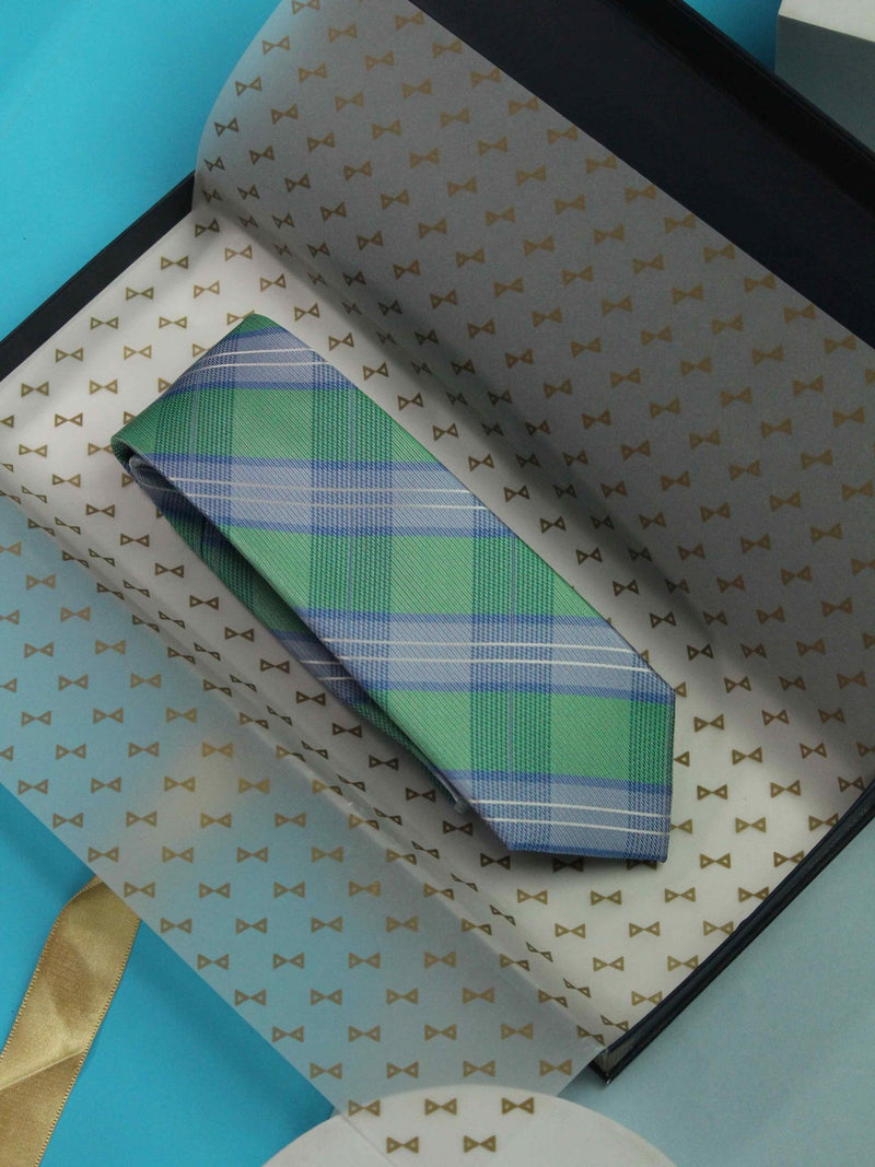 Green & Blue Check Handmade Silk Necktie - TOSSIDO