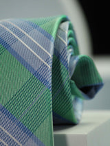 Green & Blue Check Handmade Silk Necktie - TOSSIDO