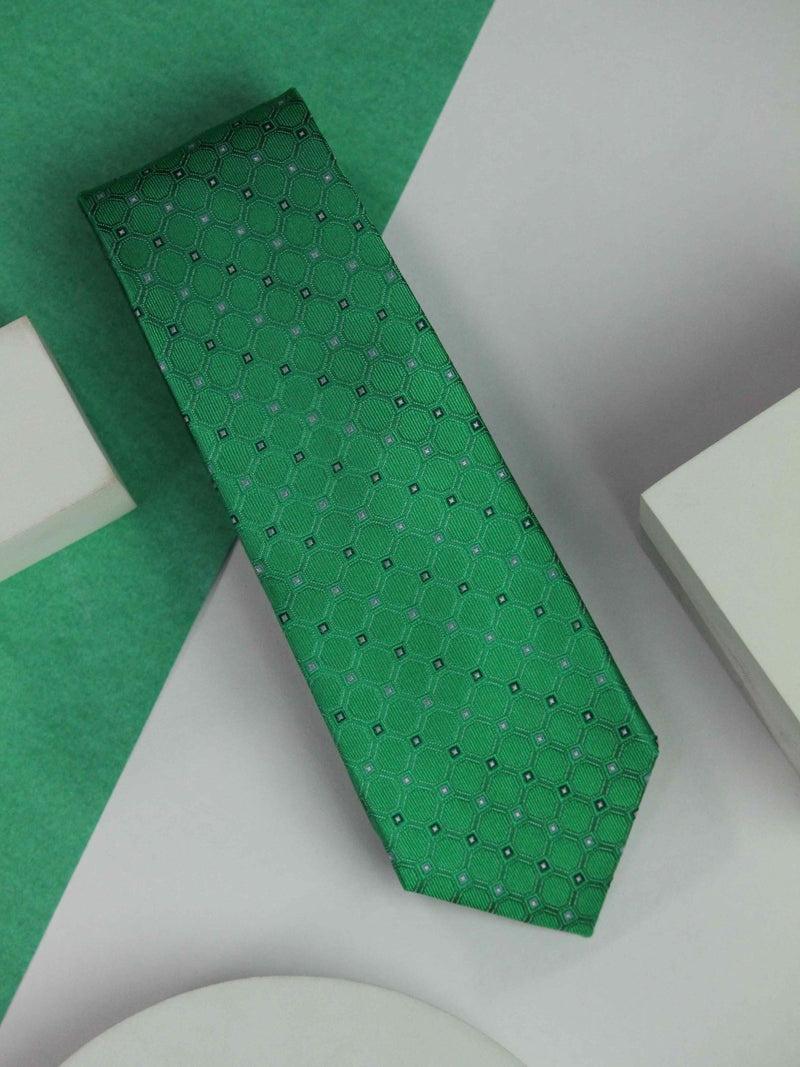 Green Geometric Handmade Silk Necktie - TOSSIDO