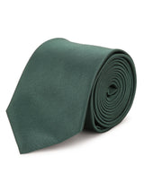 Green solid necktie in woven microfiber, close-up