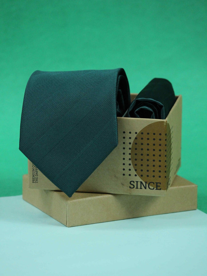 Green Striped Necktie & Pocket Square Giftset - TOSSIDO