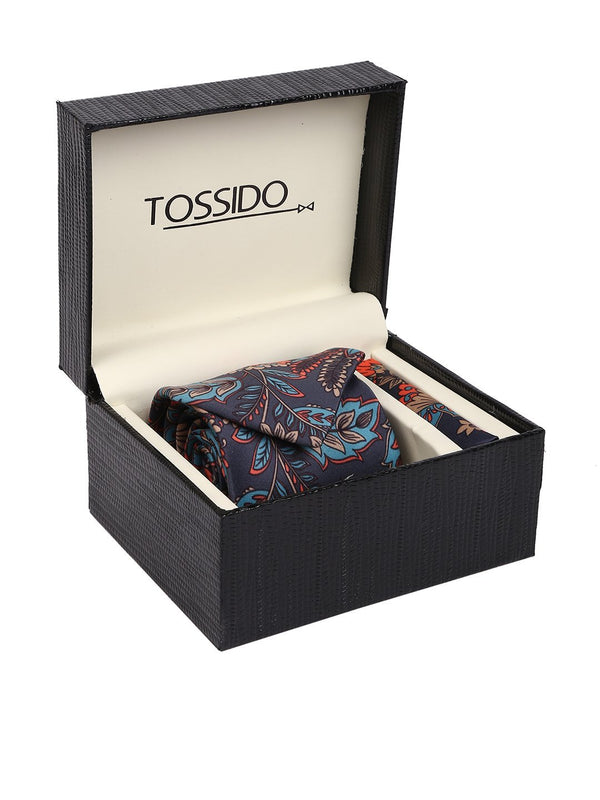 Grey Floral Necktie & pocket square giftset - TOSSIDO