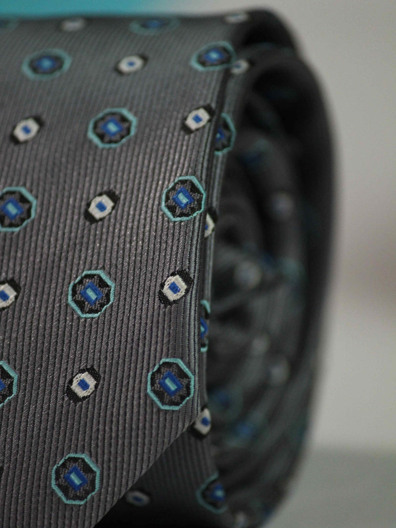 Grey Geometric Skinny Necktie - TOSSIDO