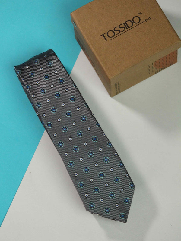 Grey Geometric Skinny Necktie - TOSSIDO