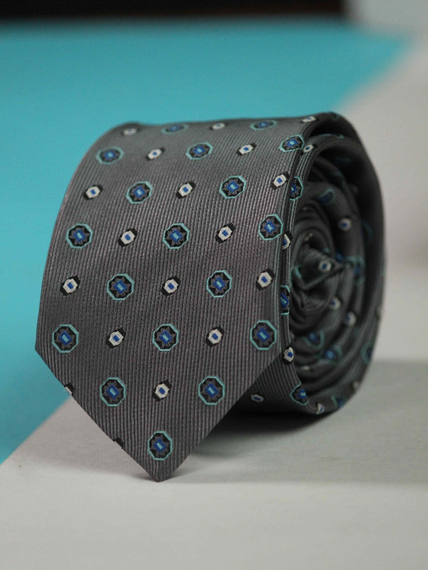Grey Geometric Skinny Necktie - TOSSIDO
