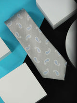 Grey Paisley Handmade Silk Necktie - TOSSIDO