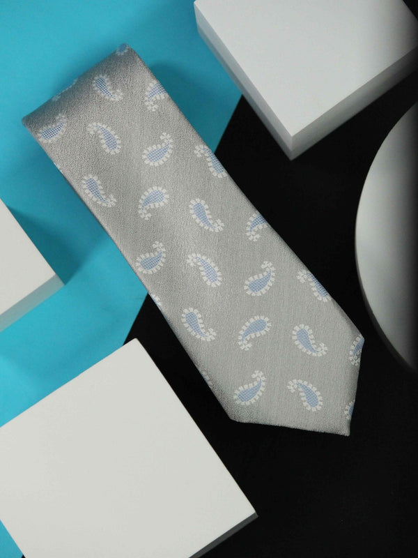 Grey Paisley Handmade Silk Necktie - TOSSIDO