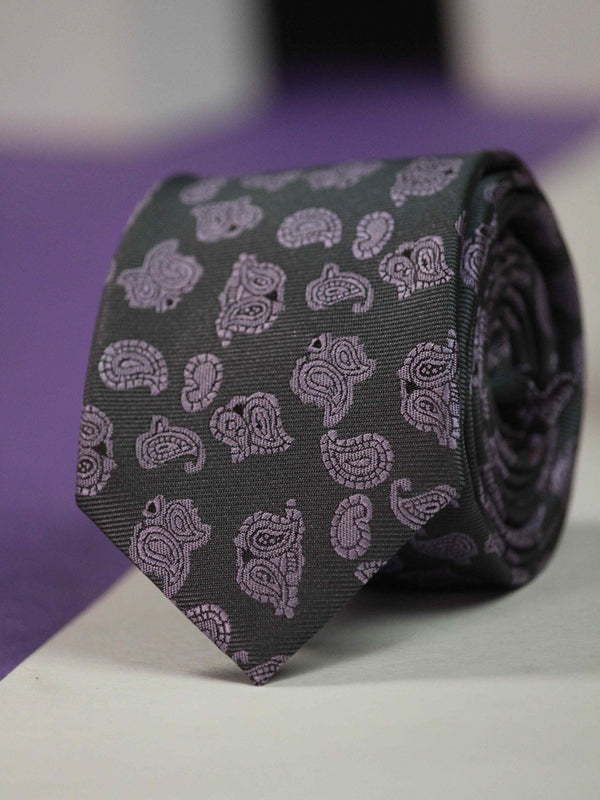 Grey Paisley Slim Necktie - TOSSIDO