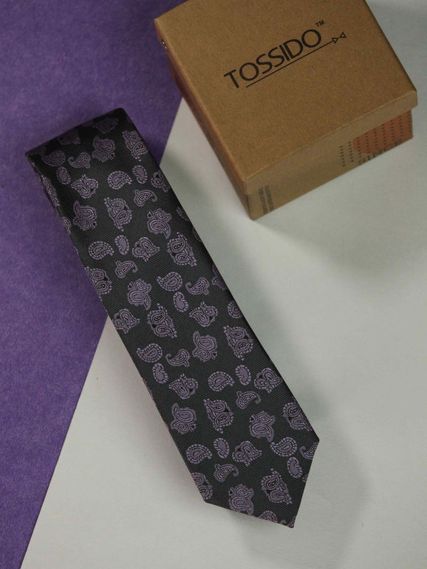 Grey Paisley Slim Necktie - TOSSIDO