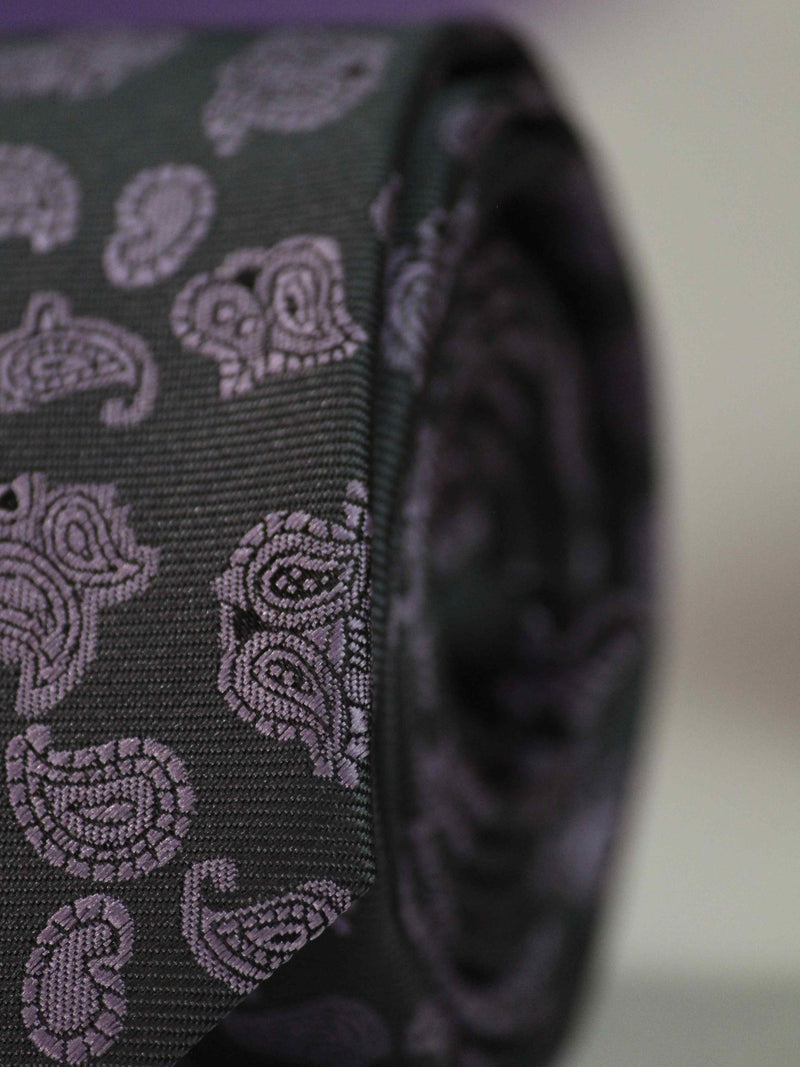 Grey Paisley Slim Necktie - TOSSIDO