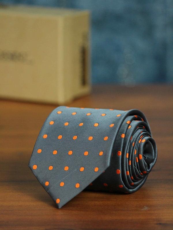 Grey Polka Woven Necktie - TOSSIDO