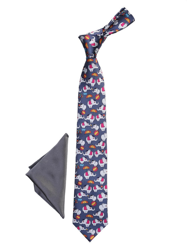 Grey Printed Necktie & Pocket Square Giftset - TOSSIDO