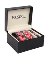 Grey & Red Floral Necktie & pocket square giftset - TOSSIDO