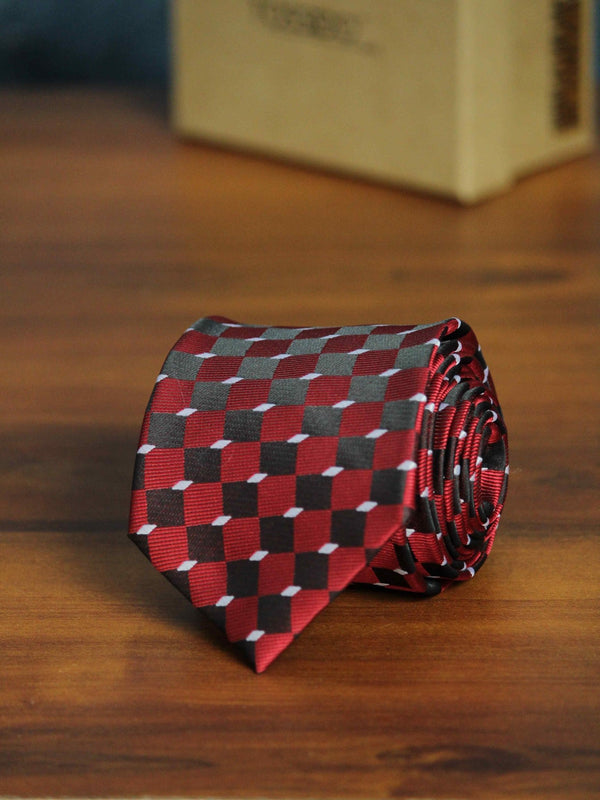 Maroon Geometric Woven Necktie - TOSSIDO