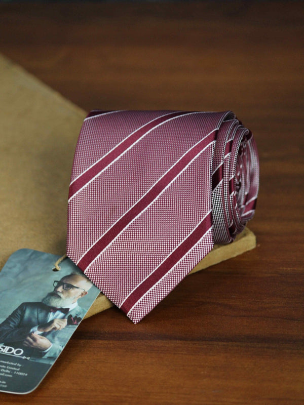 Maroon Stripe Woven Necktie - TOSSIDO