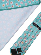 Mint Green Floral Printed Necktie & Pocket Square Giftset - TOSSIDO