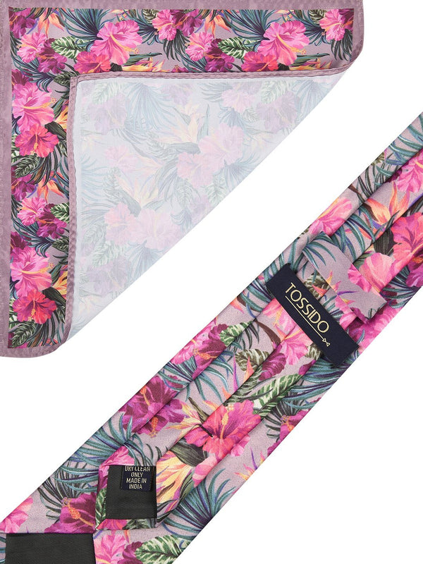 Multicolor Base Printed Necktie & Pocket Square Set - TOSSIDO