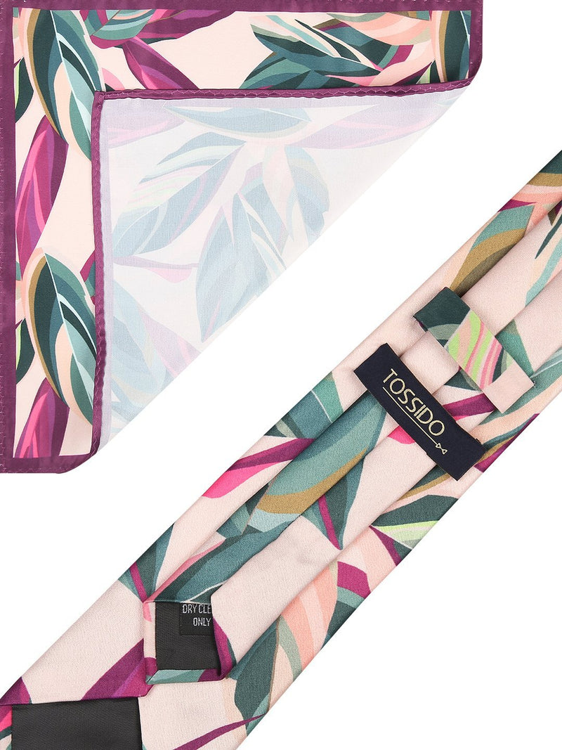 Multicolored Base Printed Necktie & Pocket Square Set - TOSSIDO