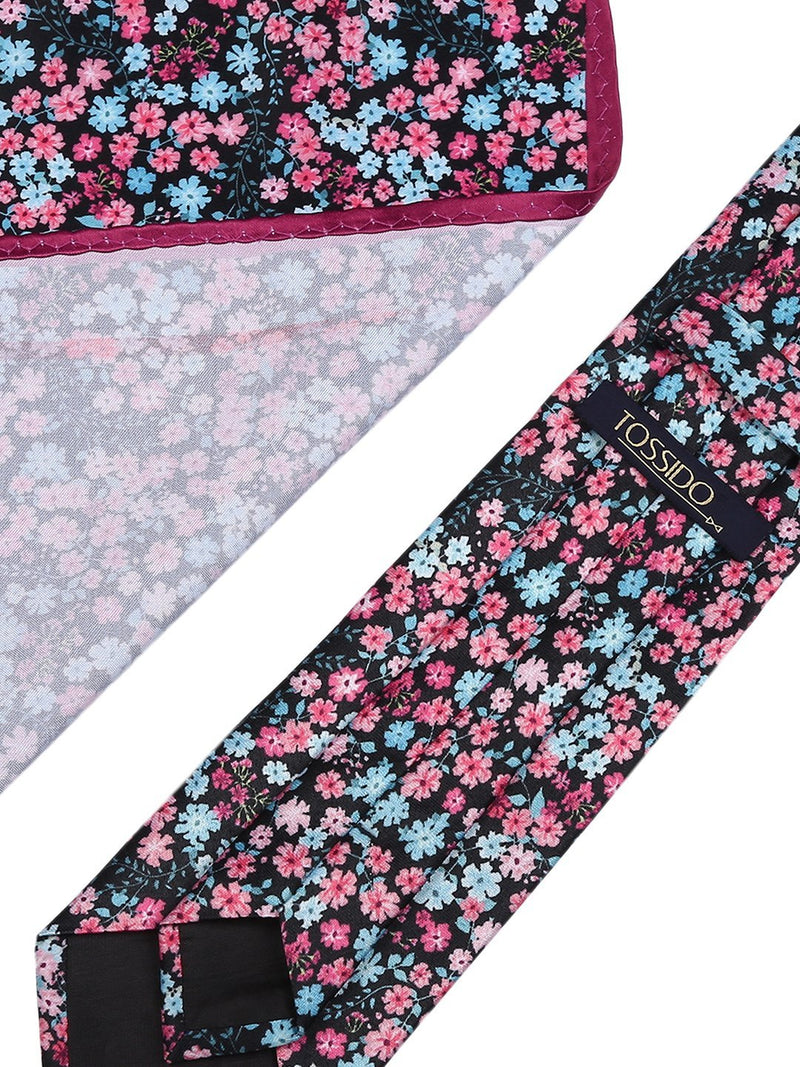 Multicolored Printed Necktie & Pocket Square Set - TOSSIDO