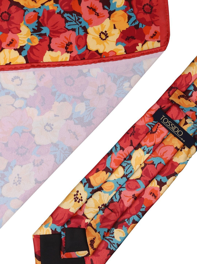 Multicolored Printed Necktie & Pocket Square Set - TOSSIDO